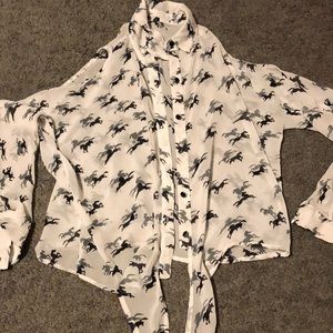 Horse print button down top